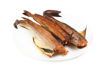 Smoked pink Pollock on plate