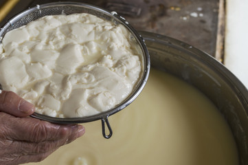 Haciendo queso.