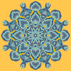 Mandala vector decoration, blue and yellow