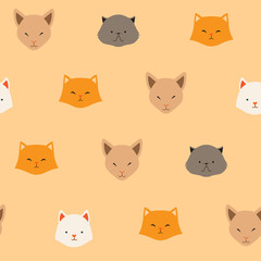 Obraz premium Cute cats vector pattern, illustrations on colored background.