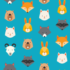 Cute animals vector pattern, illustrations on colored background.