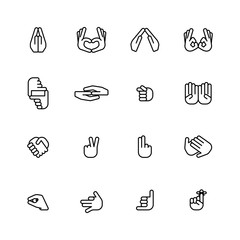 sixteen flat style hand icons isolated on white background