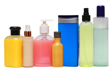 Closed Cosmetic Or Hygiene Plastic Bottle Of Gel, Liquid Soap, Lotion, Cream, Shampoo. Isolated On White Background.