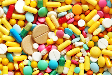 A lot of colorful medication and pills from above