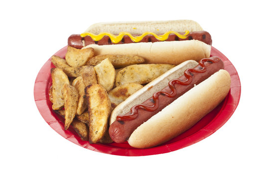 hotdog sandwich with potato wedges