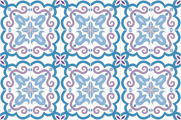 Traditional ornate portuguese and brazilian tiles azulejos in blue and violet colors. Vintage pattern. Abstract background. Vector illustration, eps10. 
