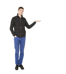 Handsome young man with open palm