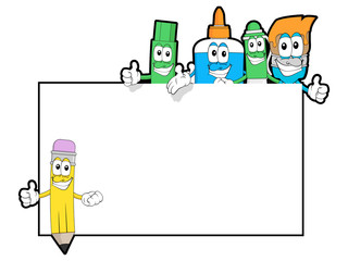 Blank Paper with Stationary Supplies Cartoon