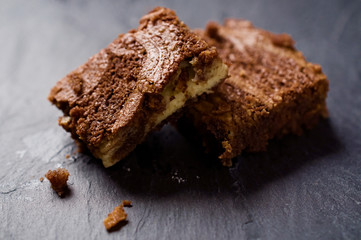 Marble cake brownies on top of each other
