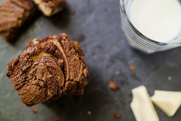 Stacked marble cake brownies white chocolate and milk glass