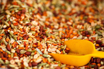 Assorted peanuts with chili.