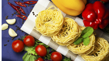 pasta  on dark blue  background