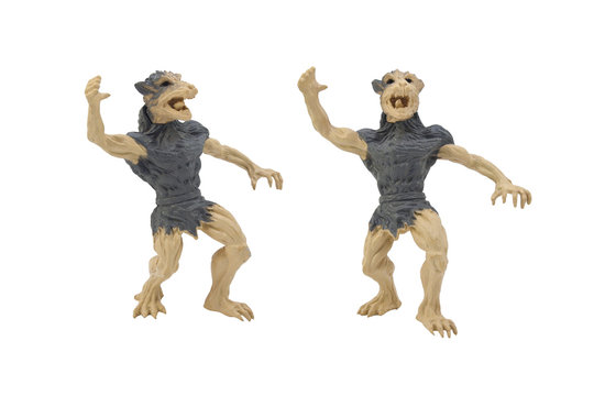 Isolated werewolf toy photo. Isolated werewolf side and angle view toy photo. 