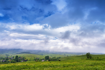 Clouds and fog after spring rain