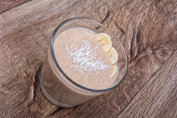 Chocolate drink with coconut and banana