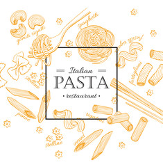 Vector vintage italian pasta restaurant illustration. Hand drawn
