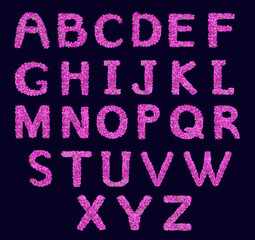 Floral alphabet. Alphabet  letterhead.
Lilac flower alphabet in violet colour. Vector illustration with isolated floral letters.