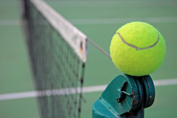 Tennis ball on a tennis court
