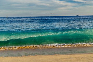 Sandy Beach View of Waves at Beach in Mexico, Cabo San Lucas