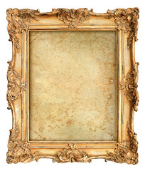 Golden frame with empty grungy canvas for picture