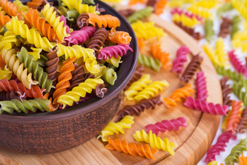 Variety of types and shapes of Italian pasta. Dry pasta backgrou