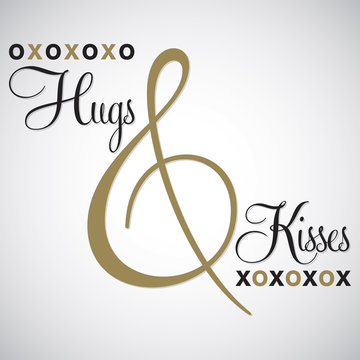 Elegant typographic 'Hugs & Kisses' card in vector format.