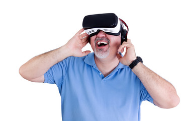 Laughing man with virtual reality glasses