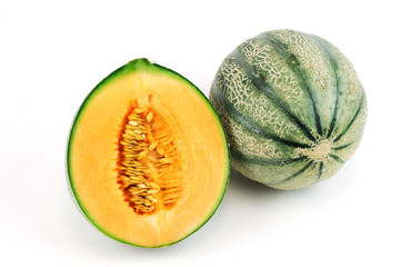 fresh cantaloupe melon on white background