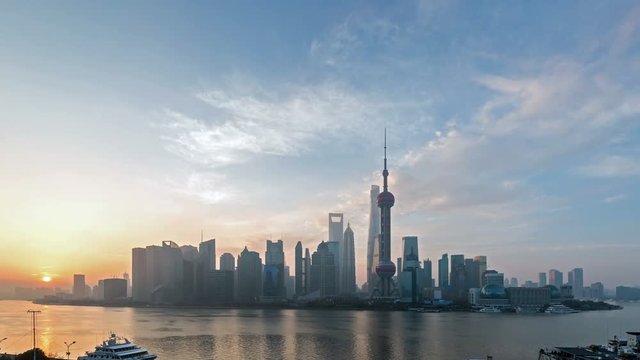 shanghai skyline in sunrise, time lapse