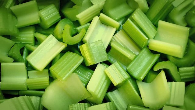 Fresh Cut Celery Pieces Rotating