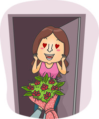 Girl Receive Bouquet Flowers