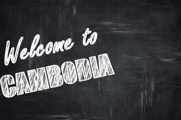 Chalkboard background with chalk letters: Welcome to cambodia