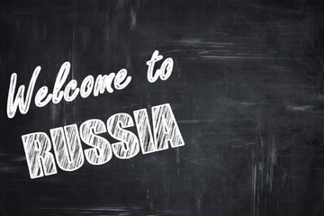 Chalkboard background with chalk letters: Welcome to russia