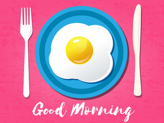 Good morning phrase. Breakfast omelet. Vector illustration.