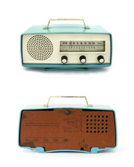 grungy retro radio back & front on  isolated white background