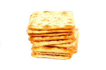 Pile of flour crackers with sugar isolated on a white background