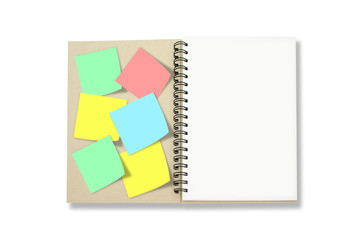 Recycle Notebook with Post it note isolated white background
