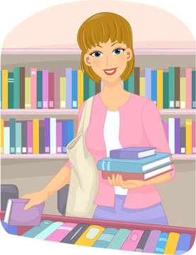 woman in library holding books clip art preview