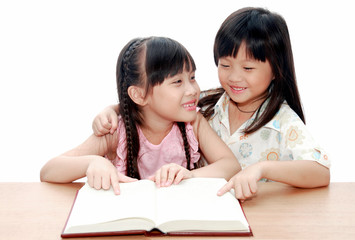 Intelligent little girl  reading a book