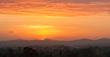 Bright evening glow over mountains. Arusha, Tanzania.
