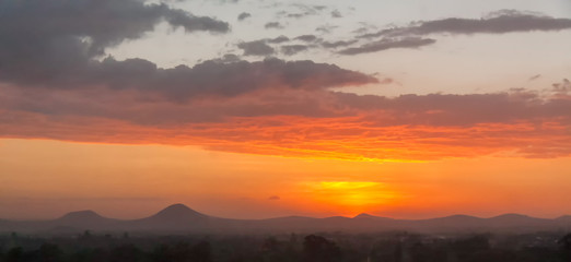 Bright evening glow over mountains. Arusha, Tanzania.
