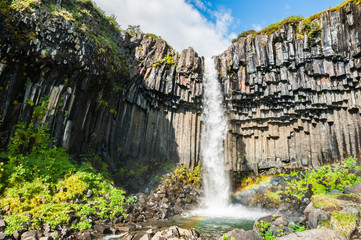 Svartifoss waterfall with basalt columns.