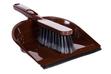 New broom and dustpan for cleaning on white background