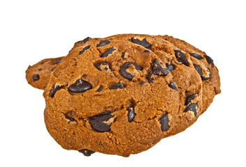 Chocolate chip cookies isolated on white background