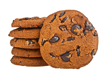 Chocolate chip cookies isolated on white background