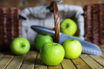 green apple in a basket