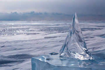 Beautiful transparent block of ice.