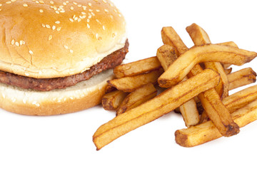 hamburger sandwich with potato fries