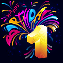 Fireworks Happy Birthday with a gold number 1