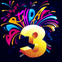 Fototapeta premium Fireworks Happy Birthday with a gold number 3